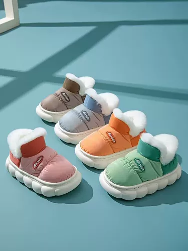 Зимние тапочки, удерживающая тепло нескользящая водонепроницаемая детская сумка для мальчиков с пухом, семейный стиль