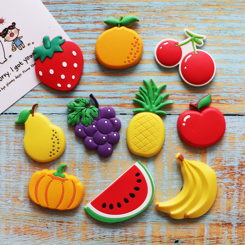Fruit and vegetable cute cartoon refrigerator stickers Children's soft glue magnet early education stickers Animal digital mother magnet stickers set