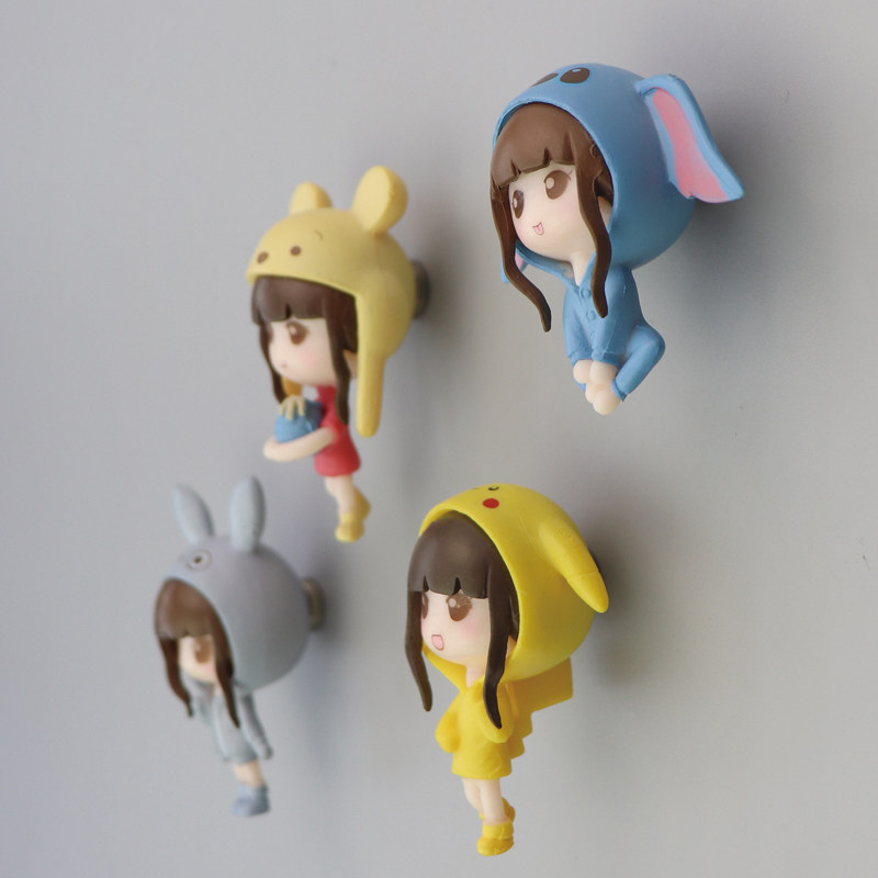 Simple and cute super Q version little girl character refrigerator stickers a set of personality creative three-dimensional magnet Korean magnet stickers