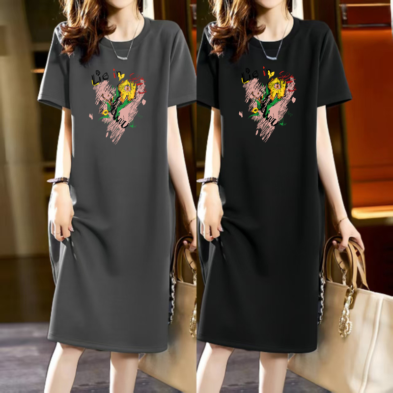 Summer Short-Sleeved Nightgown for Women, Pure Cotton, Mid-Length, Large Size, Loose, Student Dormitory Home Wear, Outer Wear Dress