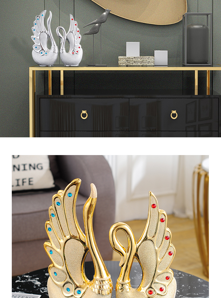 Couples swan furnishing articles gold - plated frosted set auger ceramics handicraft home sitting room TV ark adornment ornament