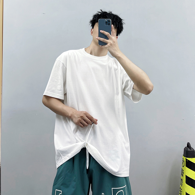 PGUP STUDIO Japan and South Korea high street loose pure white short-sleeved bottoming shirt couple cotton off-shoulder half-sleeved T-shirt men