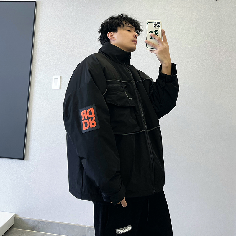 PGUP STUDI net red handsome tide brand black functional wind reflective tooling high collar men's down jacket ins tide