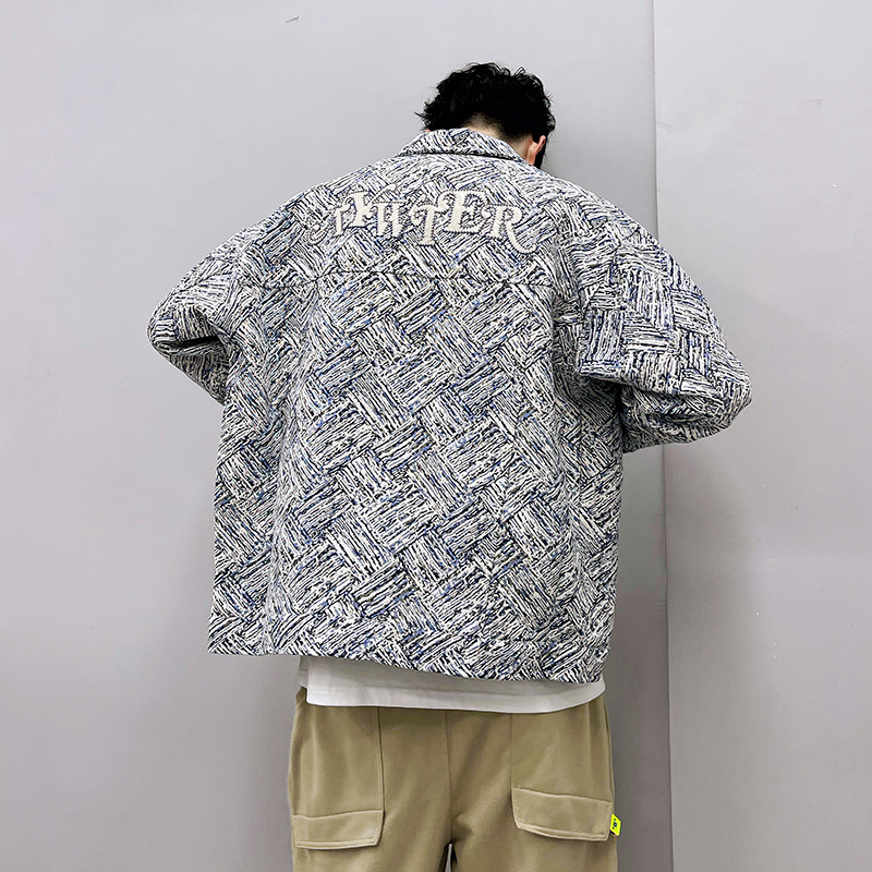 PGUP STUDIO spring national tide high street blue and white texture patch embroidery loose casual jacket jacket male INS