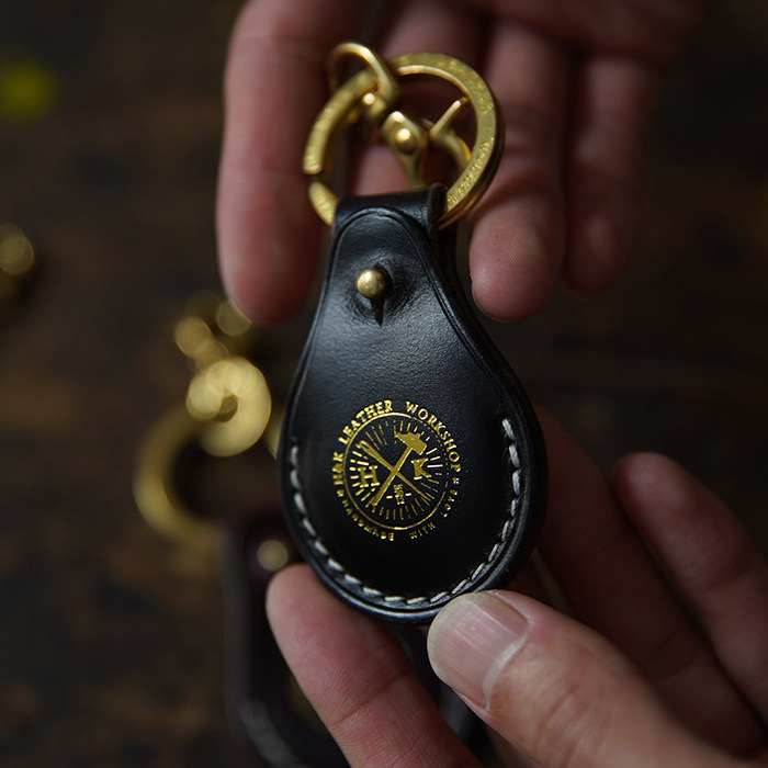 HK cowhide AirTag manual access control card holder IC card storage leather case door lock induction attendance keychain