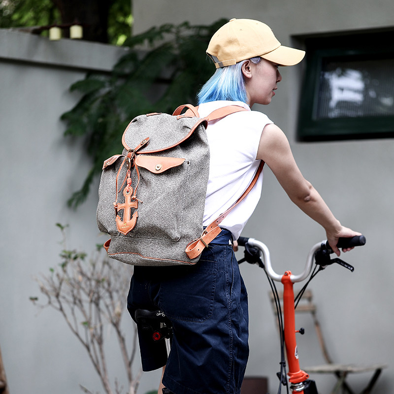 Spot HK WORKSHOP Pepper Salt Cow Leather P40 Retro Trend Travel Large Capacity Double Shoulder Commuter Computer Bag