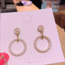 S925 sterling silver needle Korean Korean version Dongdaemun small fragrant wind rice beads exquisite geometric earrings long drop earrings for women