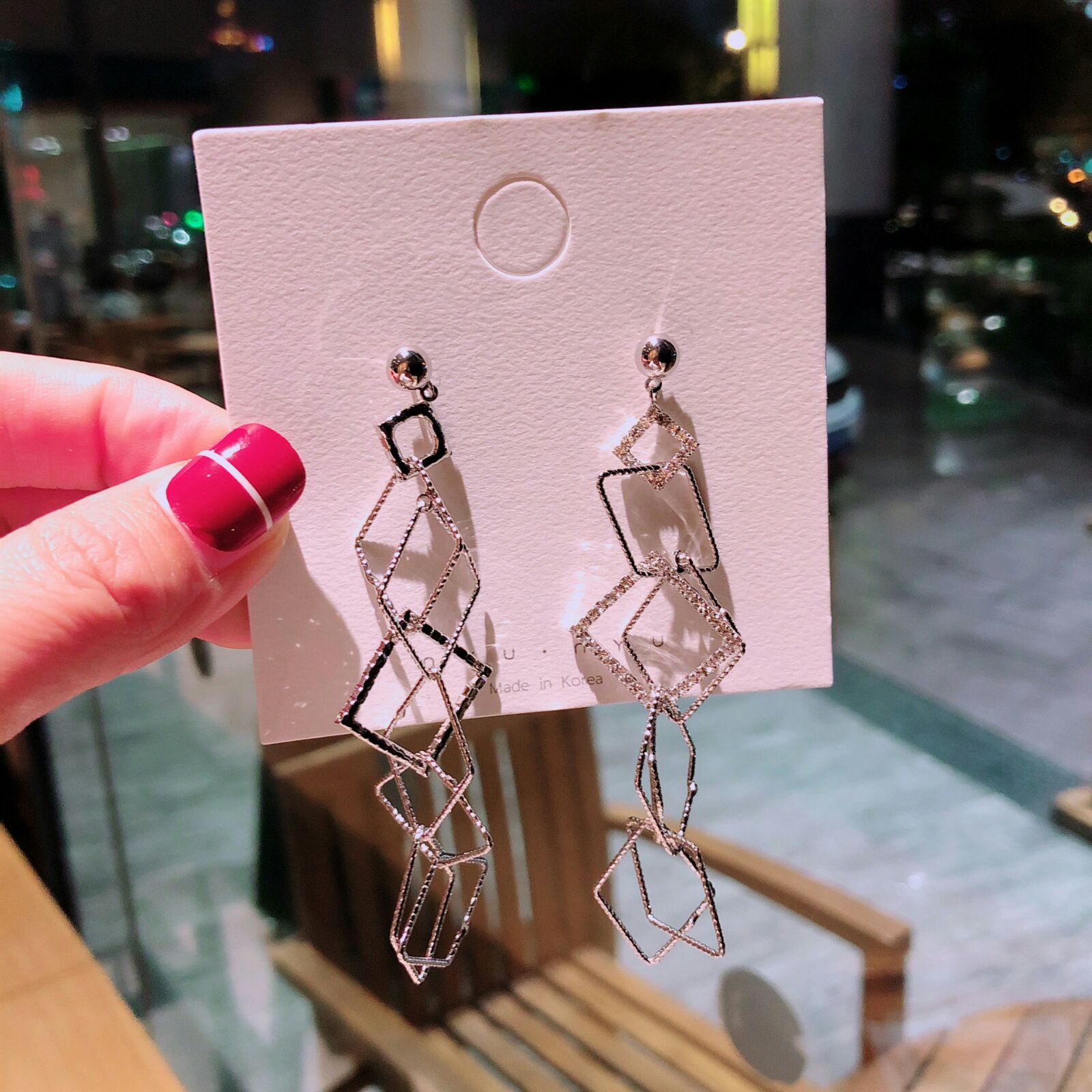 S925 silver needle Korean version of Korea Dongdaemun catwalk long version temperament rhinestone exaggerated female earrings ear earrings earrings