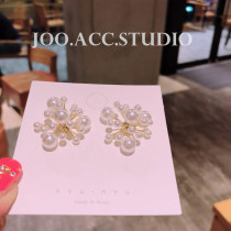 S925 silver needle Korea Dongdaemun geometric fireworks pearl simple temperament wild earrings earrings women