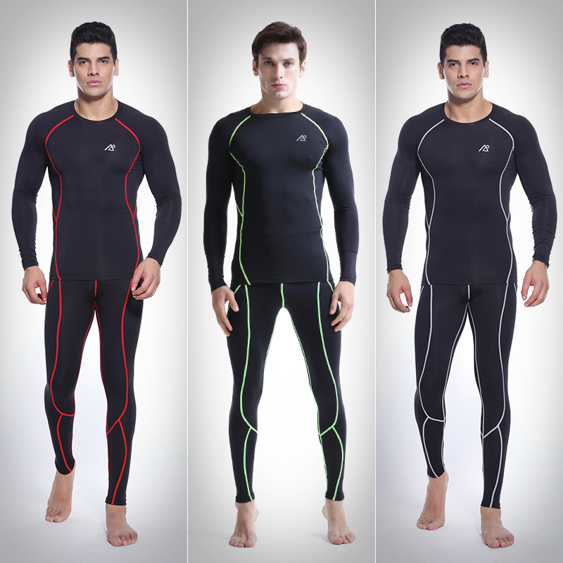 High elastic quick-drying sports tight suit Men's fitness long sleeve running compression suit Two-piece training suit Basketball inner pants