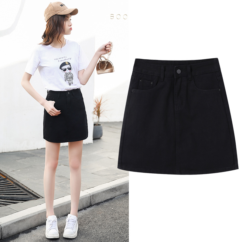 black denim short skirt