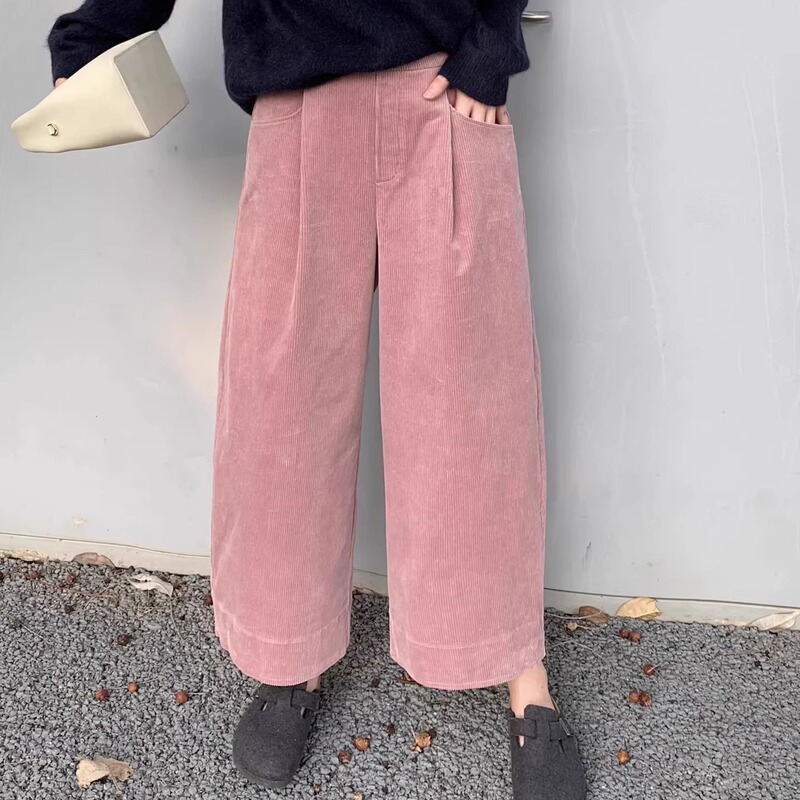 Special Offer Korean Style Trendy Loose Slimming Retro Corduroy Wide-Leg Cropped Pants for Women Haiwein 3654