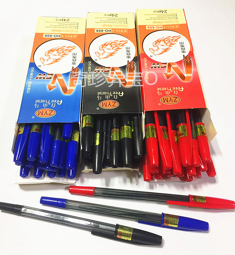 Free Mail 24 Free Horse Ballpen Red Refill Black Blue Ballpoint Pen Teacher Student Office Use