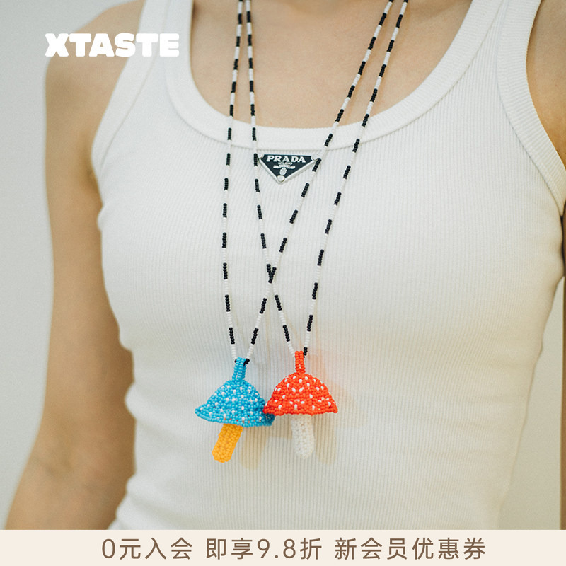 Xtaste Colombia Pajara Pinta Mushroom Necklace Beaded Handmade Original Design Sweater Chain