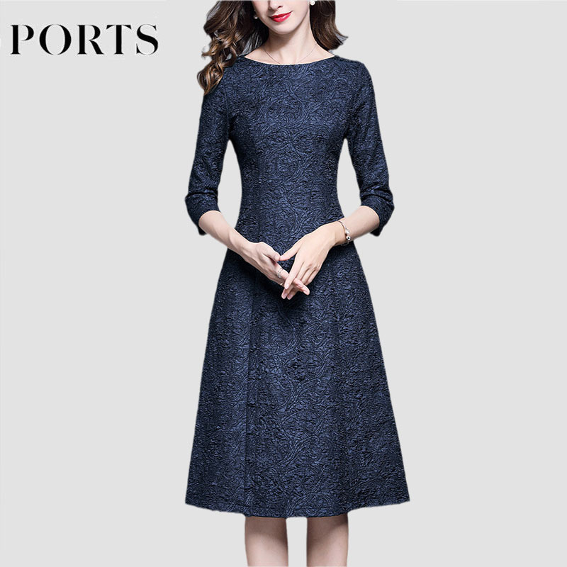 Baosi Genuine 2023 Spring and Autumn Intellectual and Fashionable Waist-Cinching Slimming Light Luxury Elegant Jacquard A-Line Nine-Quarter Sleeve Dress