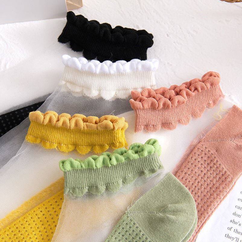 Summer thin crystal ice stockings women's lace ins socks socks Japanese boat socks deodorant cotton bottom glass stockings