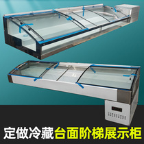Customized ladder stall barbecue fried skewer table stainless steel refrigerated freezer table display fresh-keeping cabinet seafood ice table