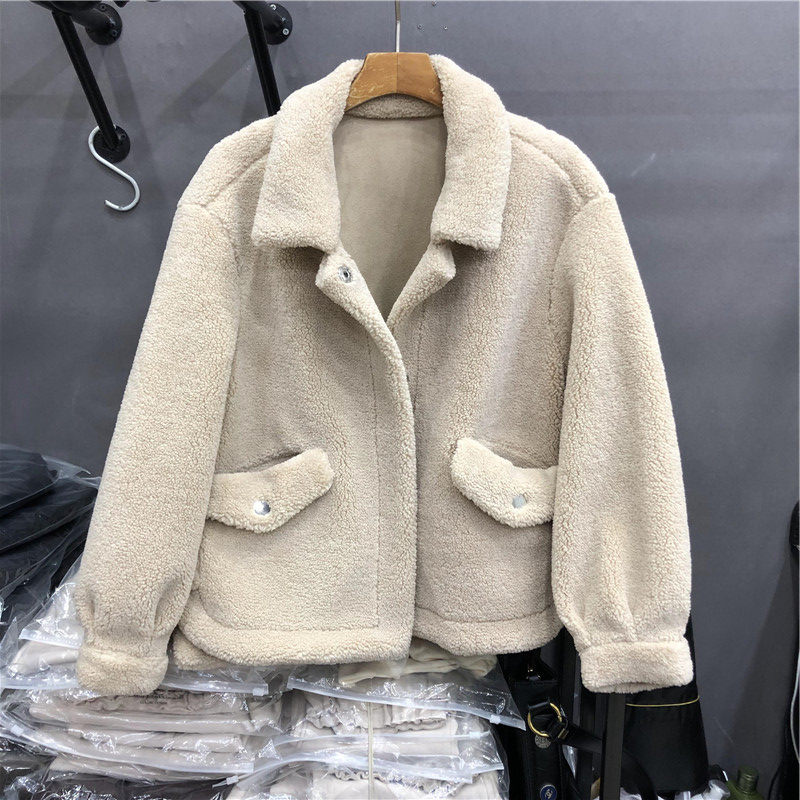 A V R winter 2021 New jacket Korean leather hair one small coat granular velvet top female