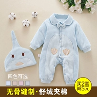 Bộ đồ liền thân cho bé thu đông 0-3 tháng 6 áo cotton mỏng cotton cộng với cotton ấm cho bé sơ sinh nam và nữ áo giữ nhiệt trẻ em