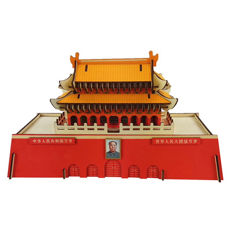 Large number 3D Cubism puzzle wooden National Day Tiananmen model wooden building block diy hand assembled building