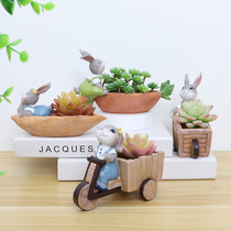 zakka creative rabbit cart Animal Succulent plant flower pot flower Ware ornament birthday gift home decoration