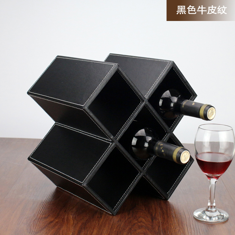 Plaid leather red wine shelf wooden wine rack wine cabinet ornaments decorative European creative shelf home