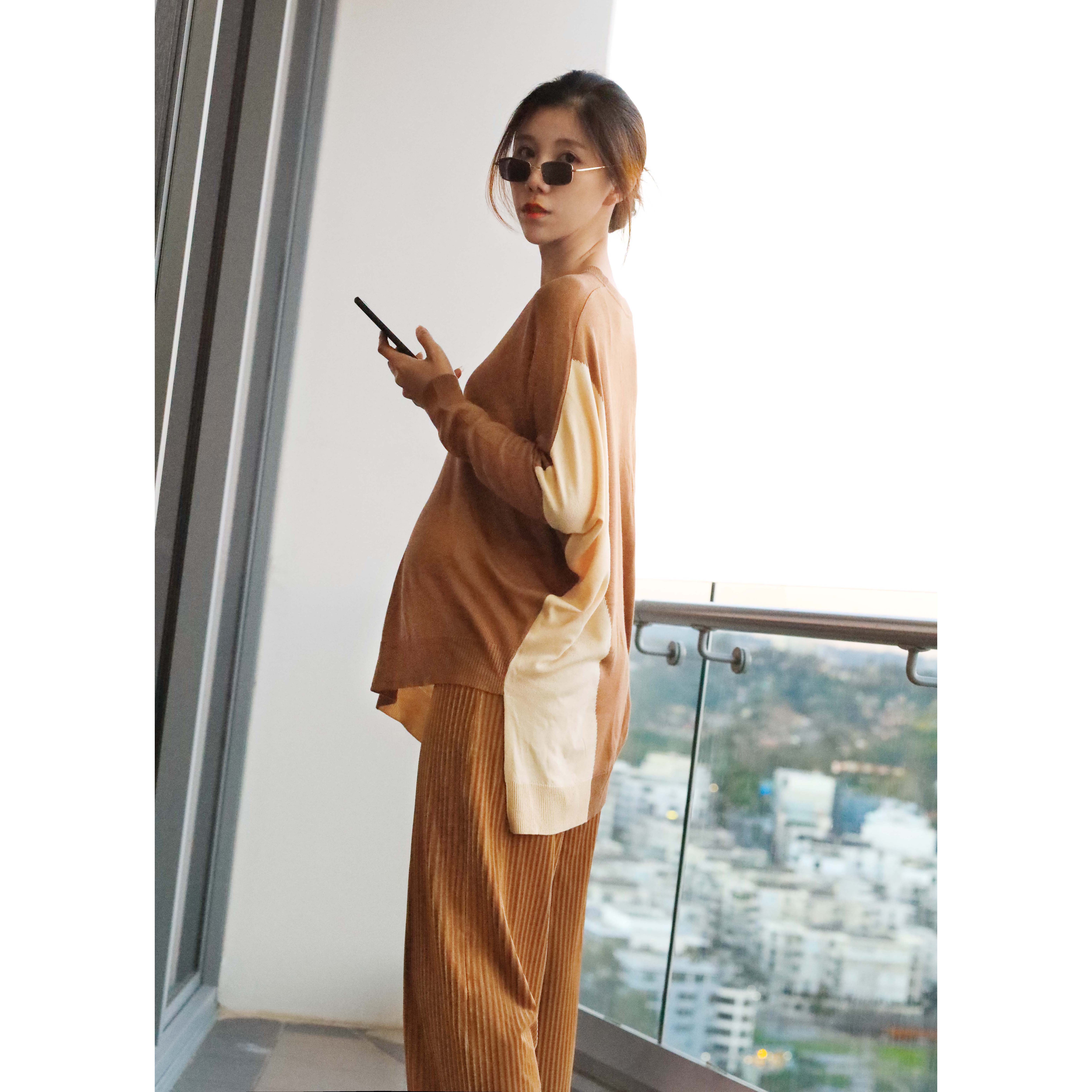 LAMMA。 Breathe. Natural original wool design maternity tops knit irregular v-neck leggings