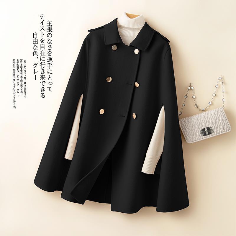 Cape Coat for Women, Autumn and Winter, British Style, Mid-Length, Double-Sided Cashmere Wool Coat, Large Size, Loose Wool Shawl