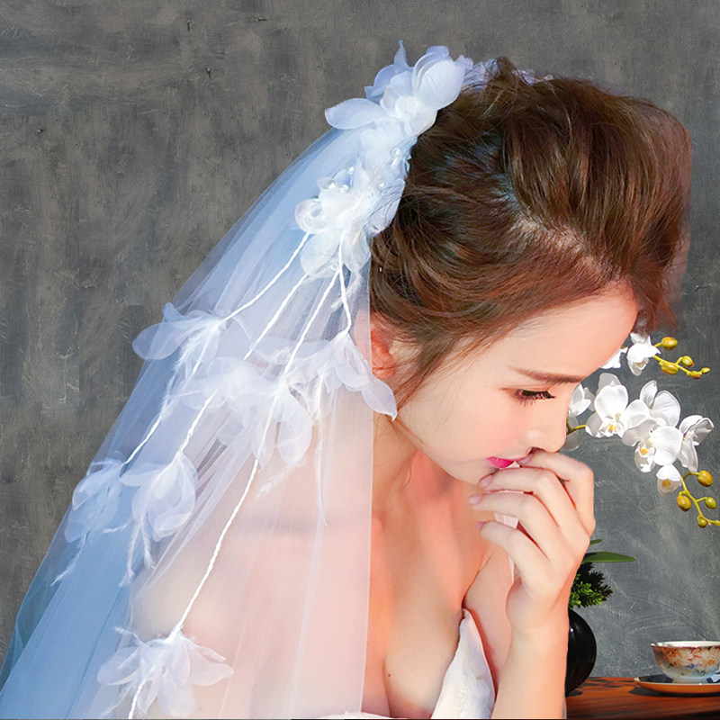 Short travel briefs bride cake-dress Europe-style Korean bride pungbo veil multi-layer wedding dress new photo wedding veil