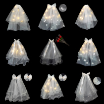 Wedding dresses head yarn collar certificate white head yarn minimalist net red bursting with photo props children super fairy pearls with lamp head decoration