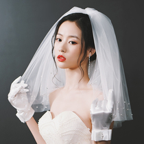 White Short Bride Head Yarn Supersenssen Ensemble Retro Online Red Photo Props Pearl head Veil Head Accessories