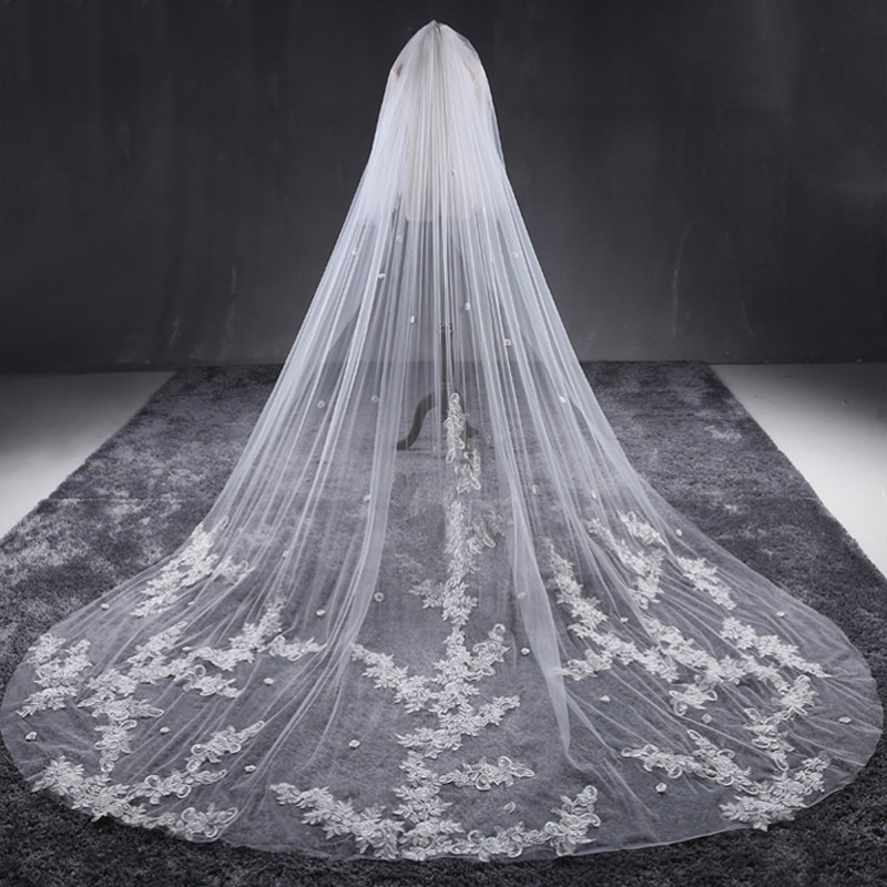 New Korean Romantic Lace Flowers long trailing soft yarn head yarn 3 8 m extra-long bridal wedding wedding yarn head yarn