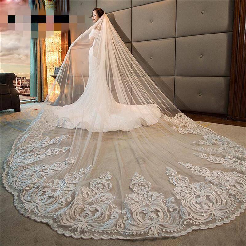 Bridal main wedding dress head yarn Han style lace long version trailing head yarn headwear overfairy brigade slapped wedding dresses woman