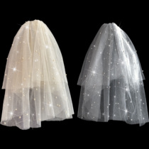 Shake-in-sound twinkles Wedding Yarn Brigade Slapping Minimalist Head Yarn Photo Props Short Sen Ensemble Super Fairy Net Red Wedding Dresses