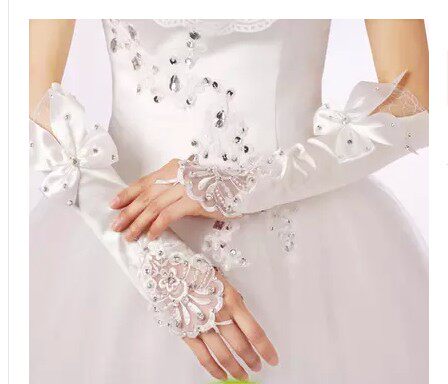 New Wedding Dresses Gown Satin Gloves Bridal Wedding Dress Gloves Wedding Long lace gloves Moon Under-Love