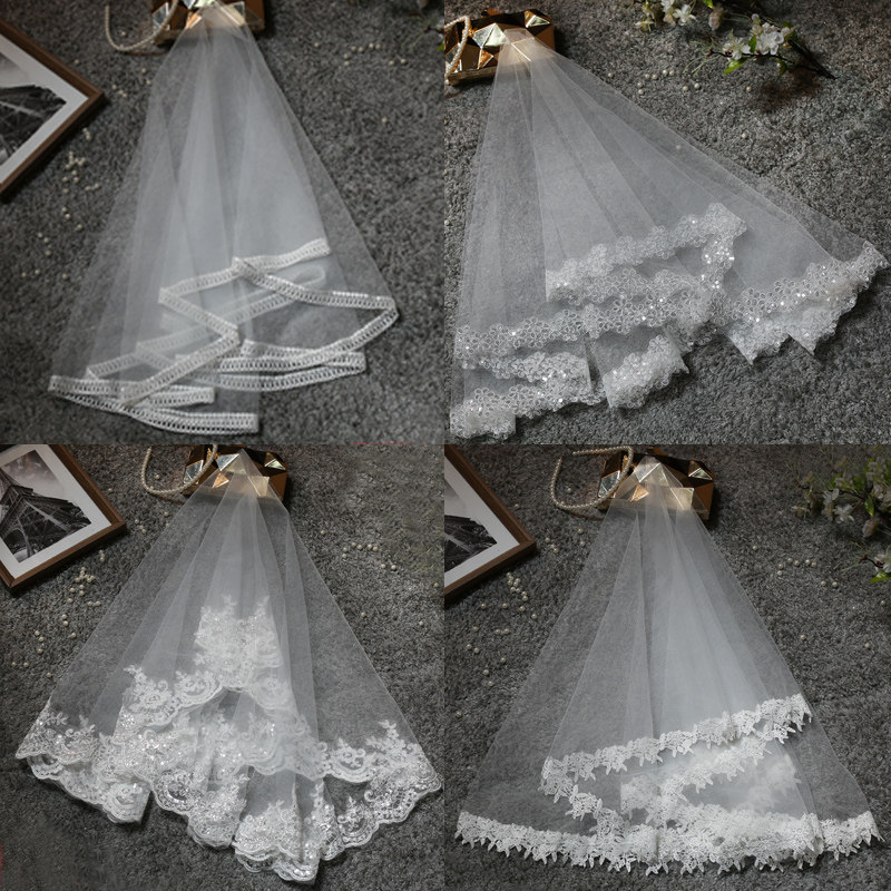 Bridal head yarn Han style lace head yarn short style brief white new wedding wedding dress ultra-long head yarn