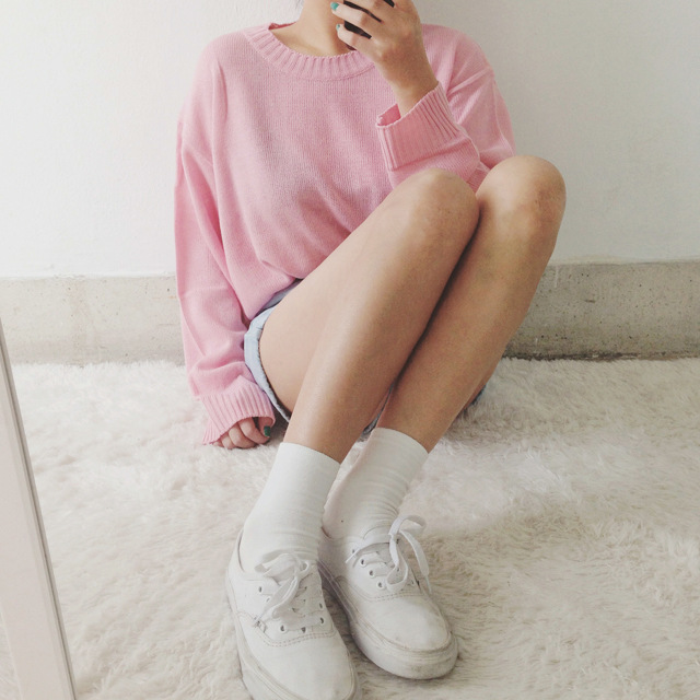 Mùa thu và mùa đông mới của Hàn Quốc phiên bản của trường phong cách retro màu sắc hoang dã lỏng dài tay đơn giản áo thun áo len áo len phụ nữ áo khoác len cardigan