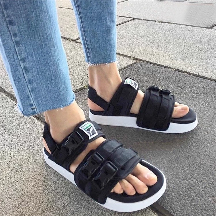 Puma Hummer Sandals Velcro quai dép đi biển Thể thao nam và nữ đen trắng