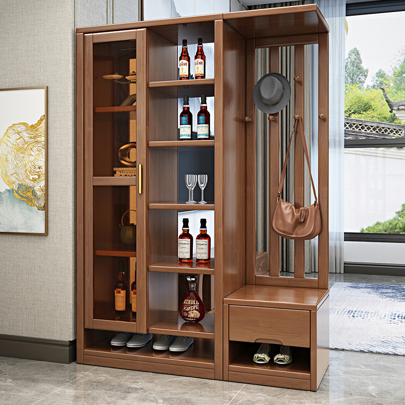 Solid Wood Room Cabinet Wine Cabinet Integrated With Cloakhood Rack With Glass Door Living Room Entrance Door Xuan Guan Shoes Cabinet Screen Partition Cabinet