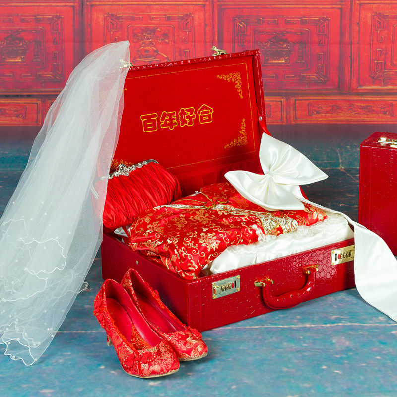 Red Gift Gold Box Wedding Leather Case Bridal Bride Color with wedding box Wedding Dowry Box suitcase password suitcases