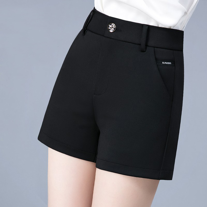 Women's Summer Thin Loose Shorts for Middle-Aged Moms, High-Waisted, Black Casual Straight-Leg Summer Wear, Women's Suit Pants