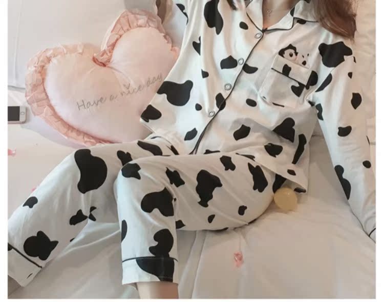 Bộ đồ ngủ nữ cotton mùa thu dài tay 2018 phiên bản Hàn Quốc của bộ phim hoạt hình dễ thương có thể mặc ngoài mùa hè bộ đồ phục vụ sinh viên tươi mát mùa hè bộ đồ khủng long