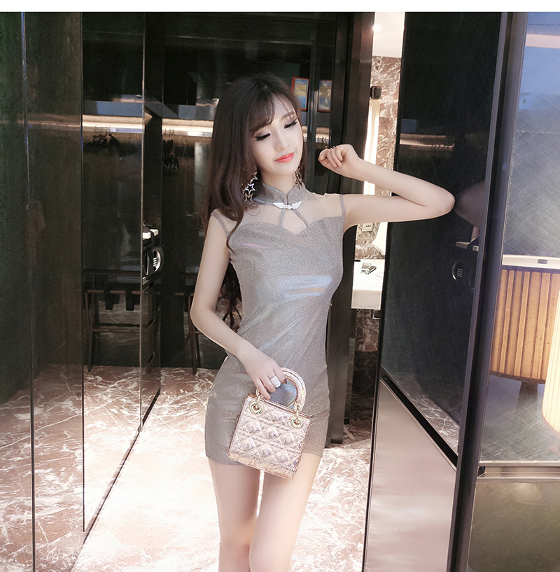 Mùa hè 2018 sản phẩm mới nữ trang trí cơ thể khuôn mặt sáng sủa cải tiến ngắn sườn xám gợi cảm lĩnh vực váy ngủ siêu rỗng váy đẹp 2021