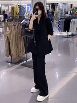 黑色西装外套女2024春秋时尚高级感侧开叉垂感西服阔腿裤两件套女