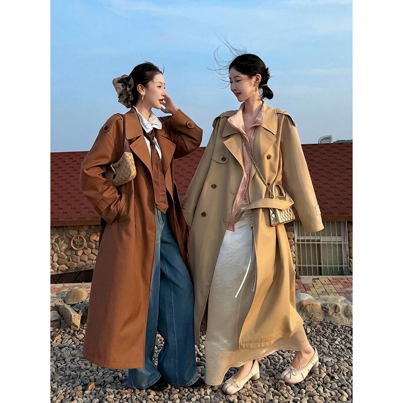 Classic Korean-Style Double-Breasted Trench Coat for Women, Mid-Length, 2026 Spring and Autumn New Slim-Fit Silhouette Coat Classic Korean-Style Double-Breasted Trench Coat for Women, Mid-Length, 2026 Spring and Autumn New Slim-Fit Silhouette Coat