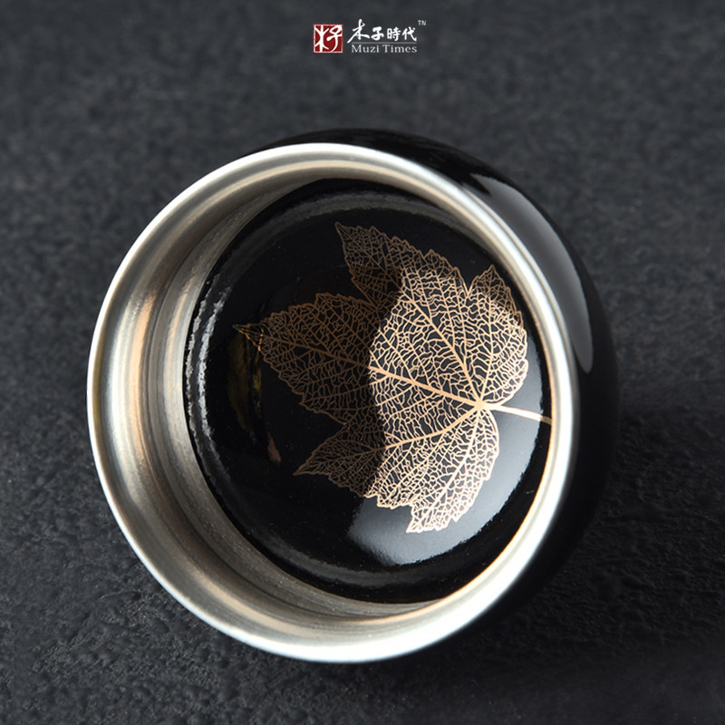 Pure silver Kiln Changing Sky glazed Golden Leaf Jianyi Tea Bowl Ceramics Tea Cup Kongfu Tea Wine Tasting Cup Teas Silver Cup Special Price