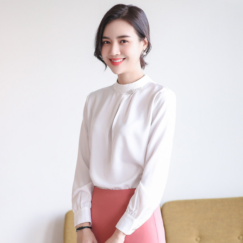 Chiffon neck shirt women long sleeve loose office design sense niche 2021 New temperament white shirt