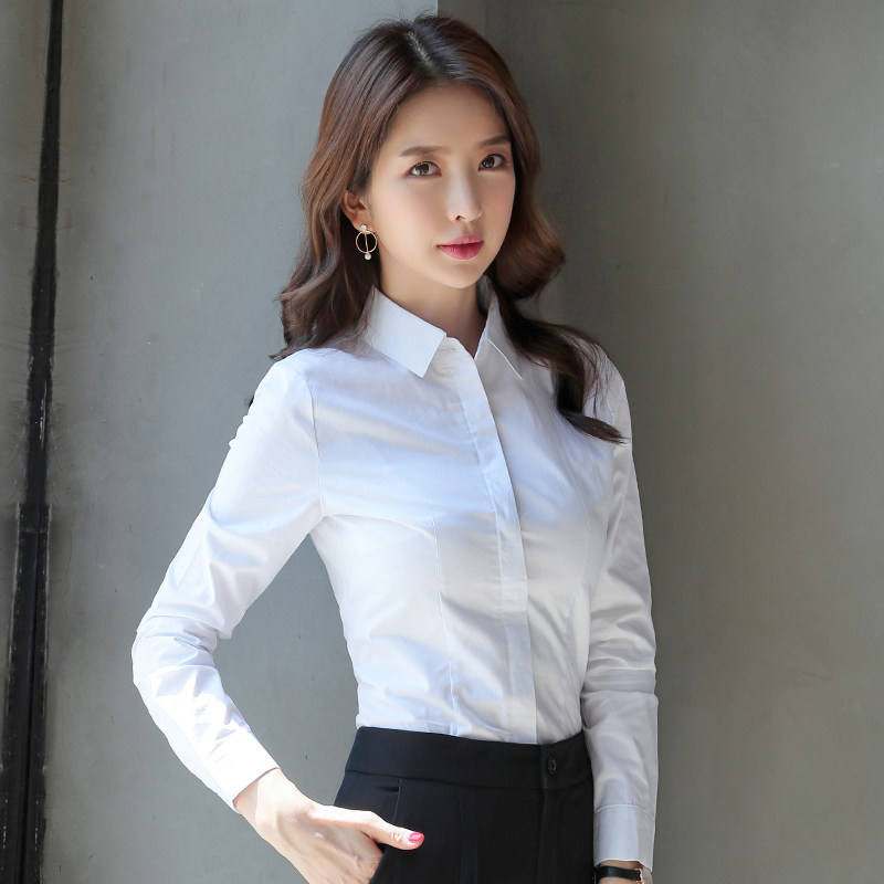 White Shirt Woman Pure Cotton Temperament Work Suit Long Sleeve Career Positive Dress 2022 Spring New Tooling Full Cotton Shirt Inch