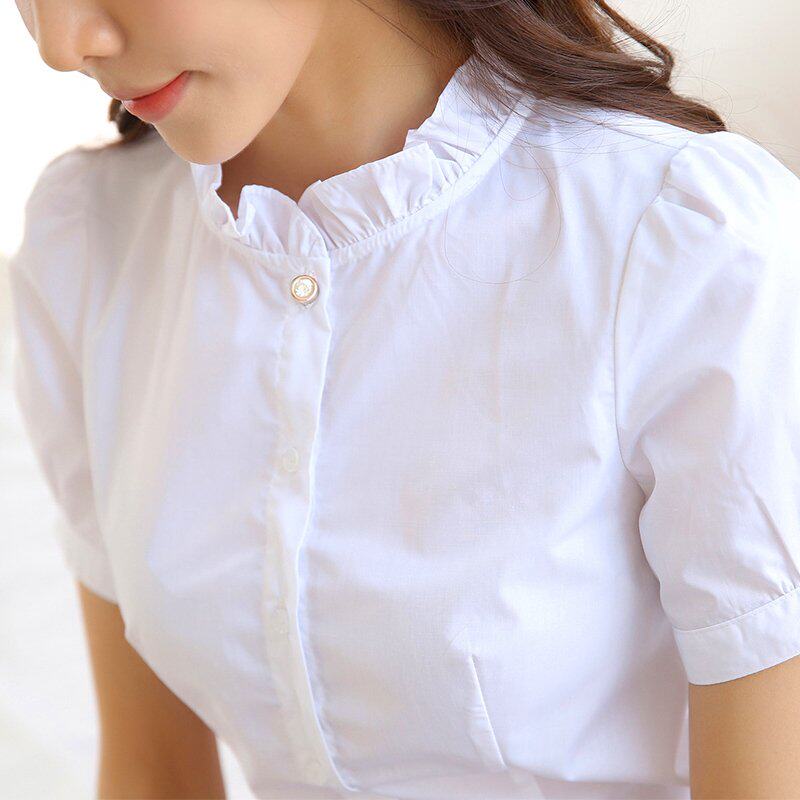 Small stand-up collar shirt women's short-sleeved white slim fit 2022 summer new summer half-sleeved thin professional white shirt inch