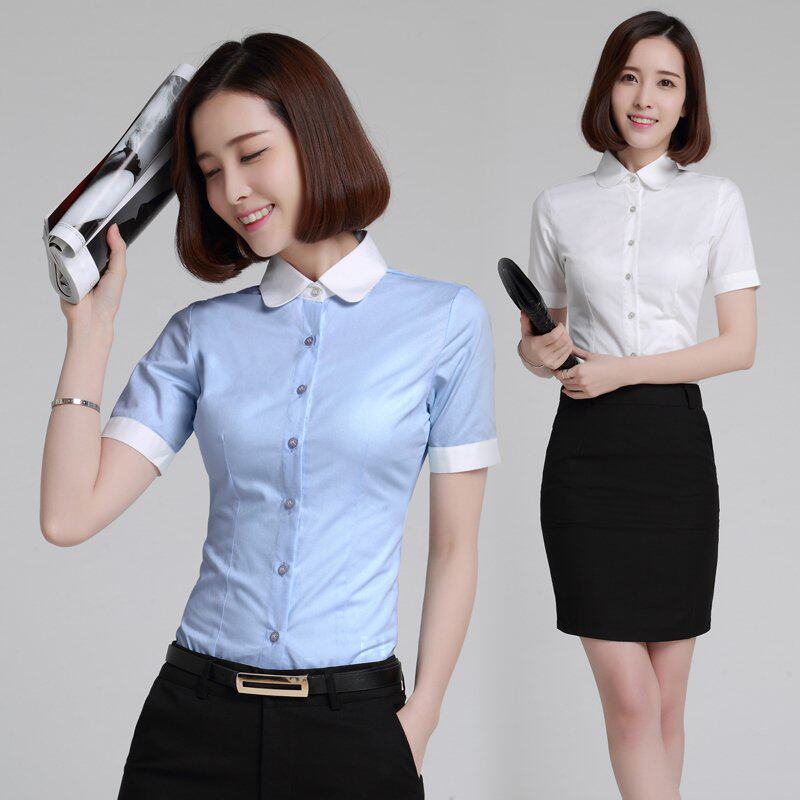 New women's 2021 shirt half sleeve OL work clothes cotton white shirt spring and summer season women's temperament long short sleeve work clothes